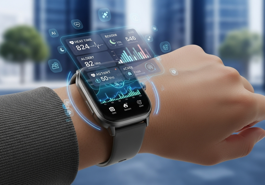 AI-driven wearable gadget for global health and fitness tracking.