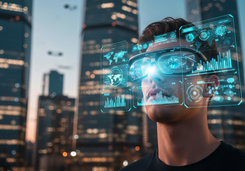 AR glasses with holographic display for global technology enthusiasts.