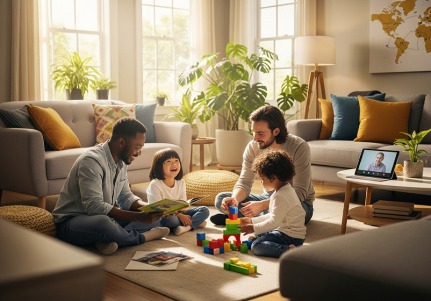 Global parenting and family bonding trends 2025 – diverse happy family together at home