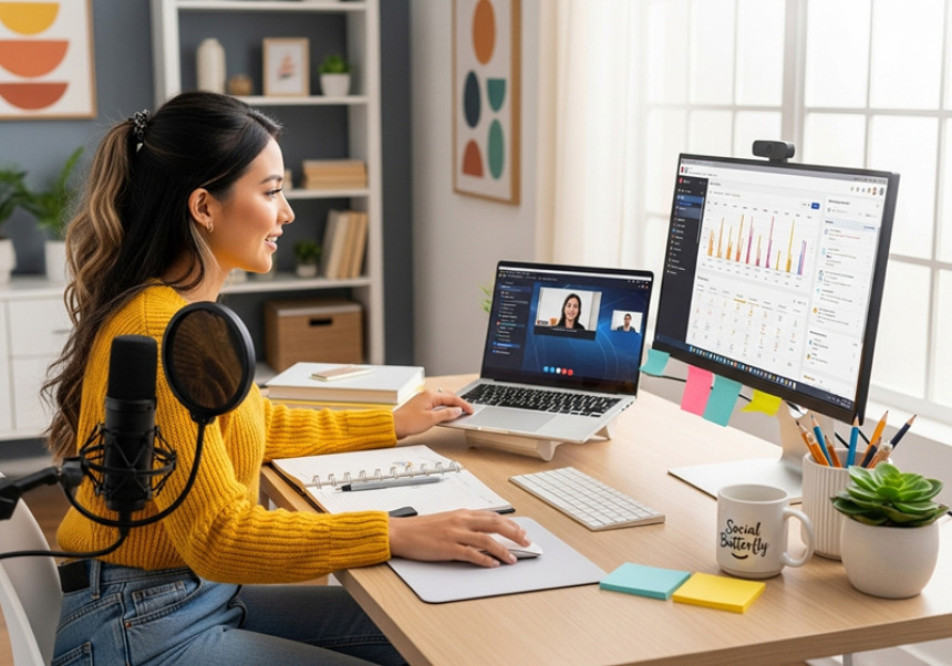 Social media manager scheduling posts for international clients