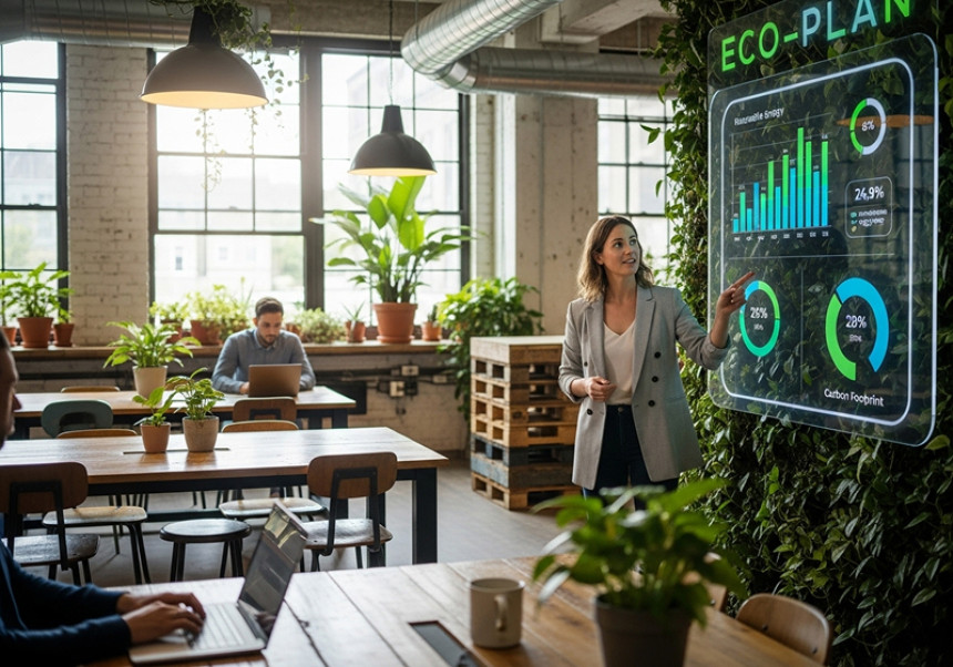 Sustainability consultant presenting climate solutions – global eco-career in 2025