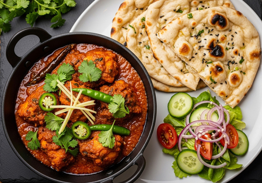Restaurant-style Chicken Karahi served with naan and fresh garnish – 2025 recipe