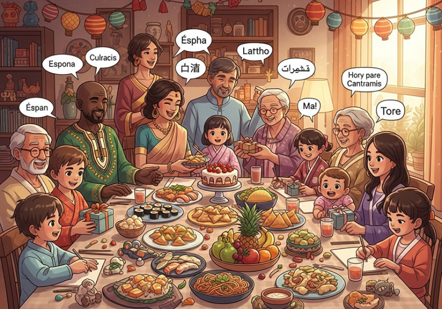 Multicultural family raising kids with global traditions and cultural values