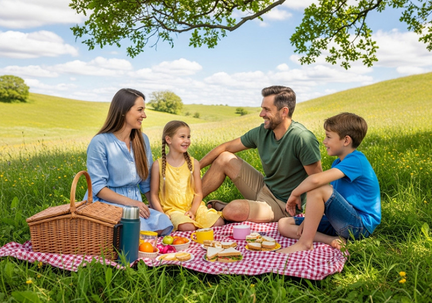 Family embracing minimalist parenting with outdoor quality time and slow living