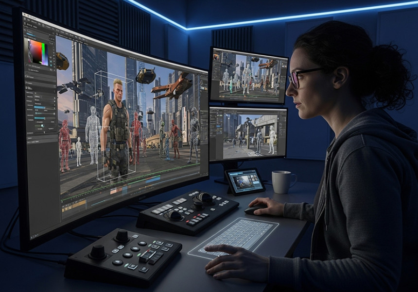 Filmmaker using AI tools and virtual production to create modern movie scenes