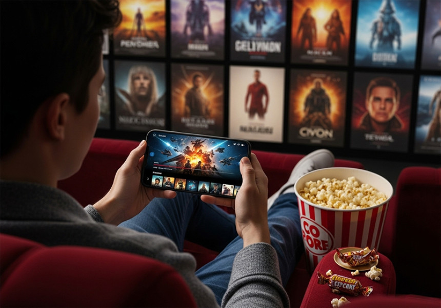 Mobile user streaming a global film release at home in 2025