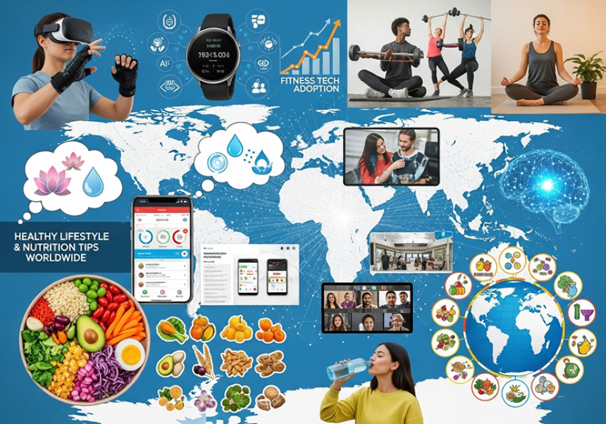 global health and wellness, fitness trends 2025, mental health awareness, healthy lifestyle, nutrition tips worldwide, stress management, mindfulness practices
