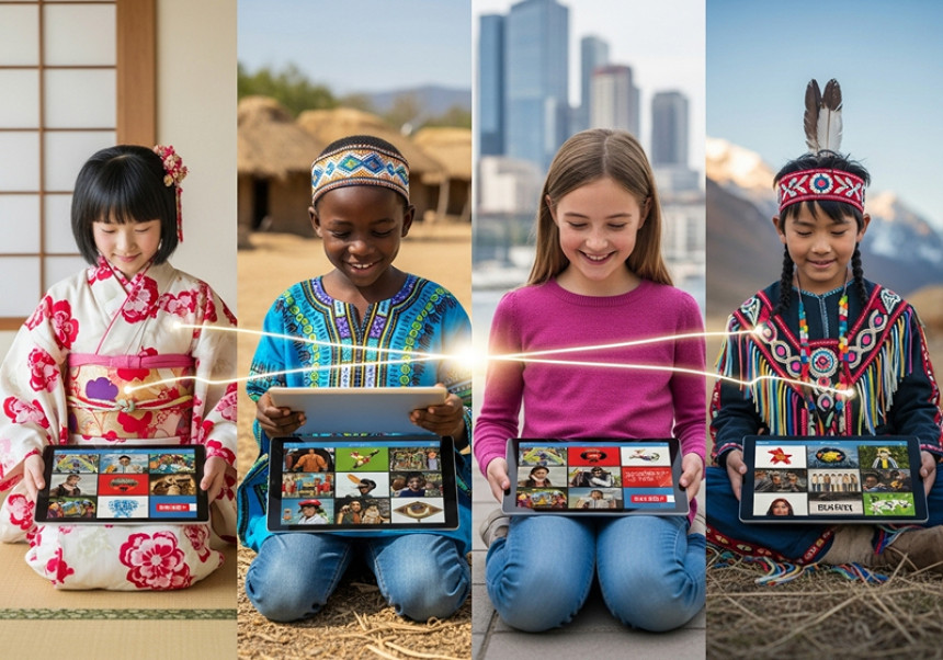 Multicultural digital classroom promoting global language and cultural learning