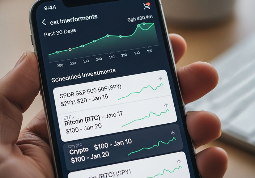 Automated dollar-cost averaging into ETFs and cryptocurrencies