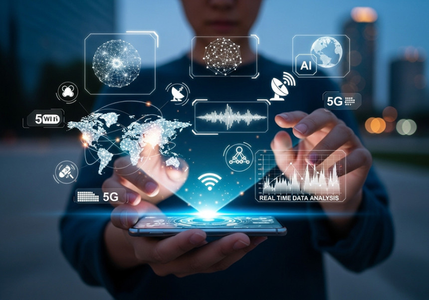 AI smartphone 2025 with holographic screen and global connectivity